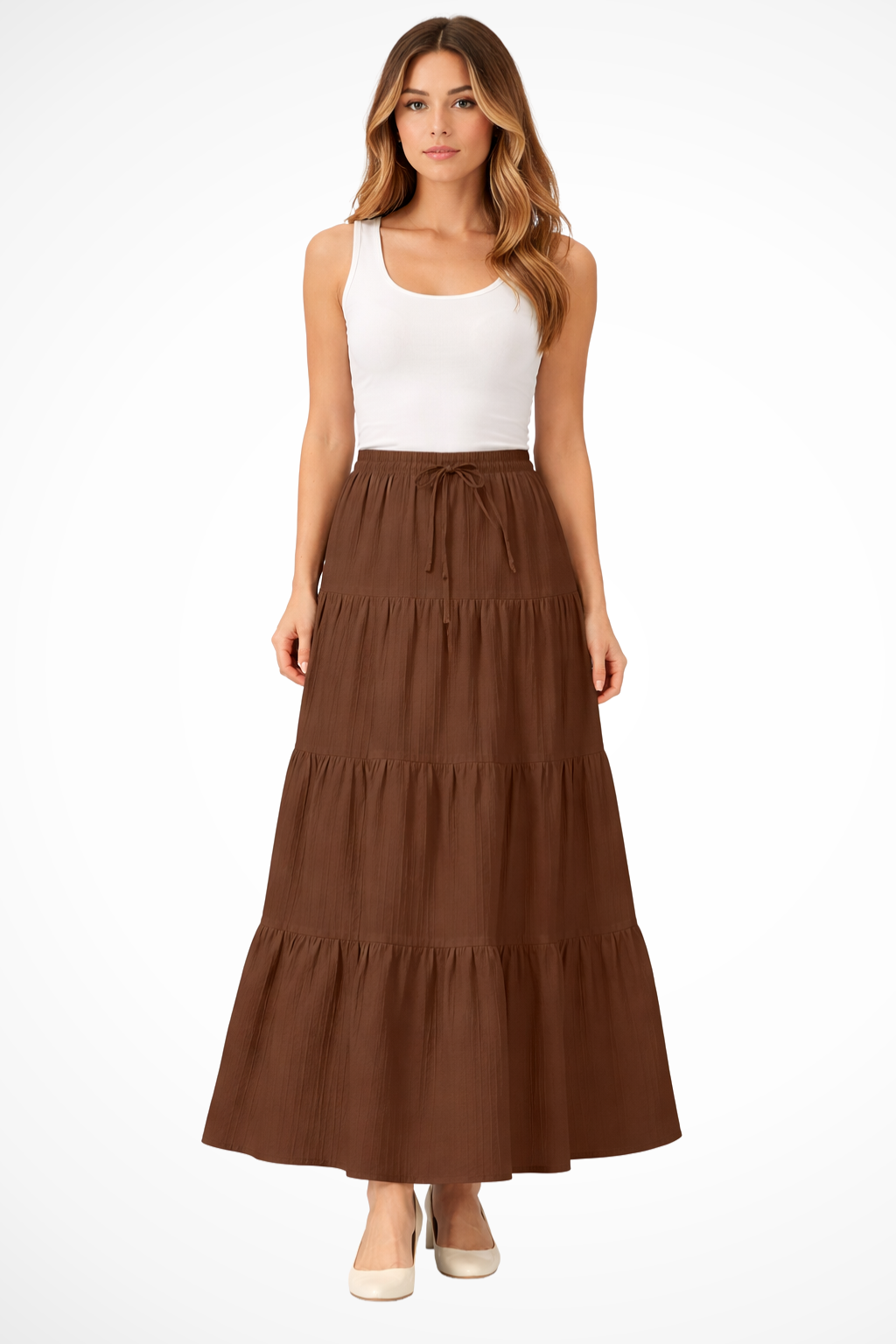 Tiered Boho Maxi Skirt with Elasticated Drawstring Waist