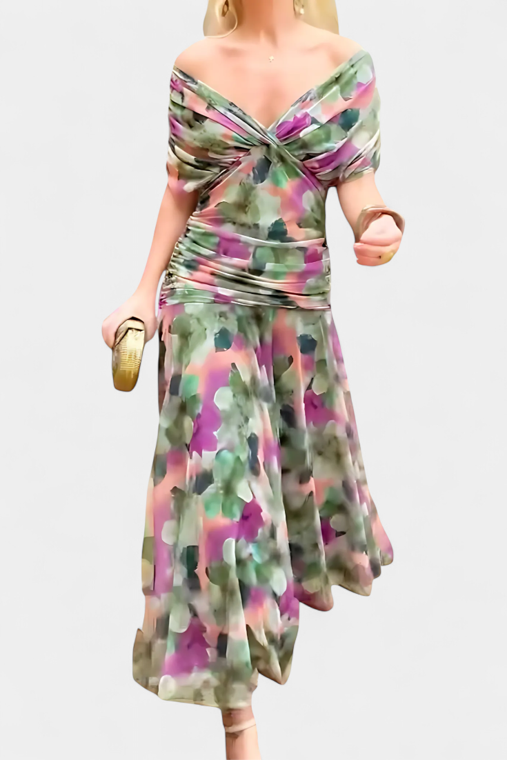Alondra Long Floral Dress with V-Neck - Flowing Romantic Maxi Dress for Women