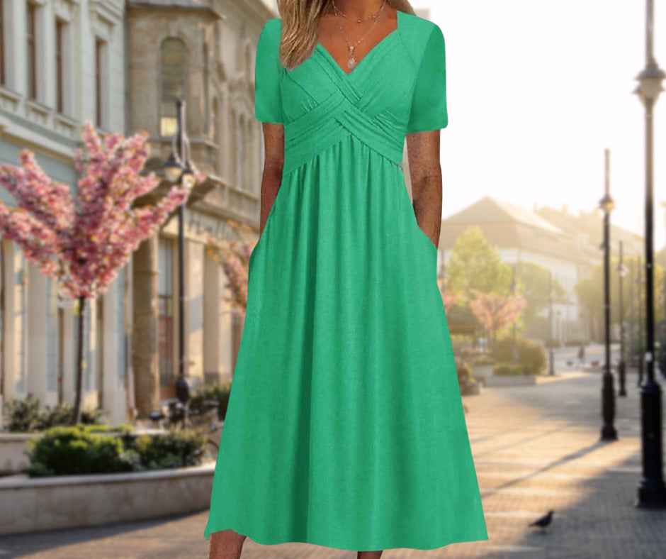 Elegant Wrap Midi Dress with Figure-Flattering Silhouette