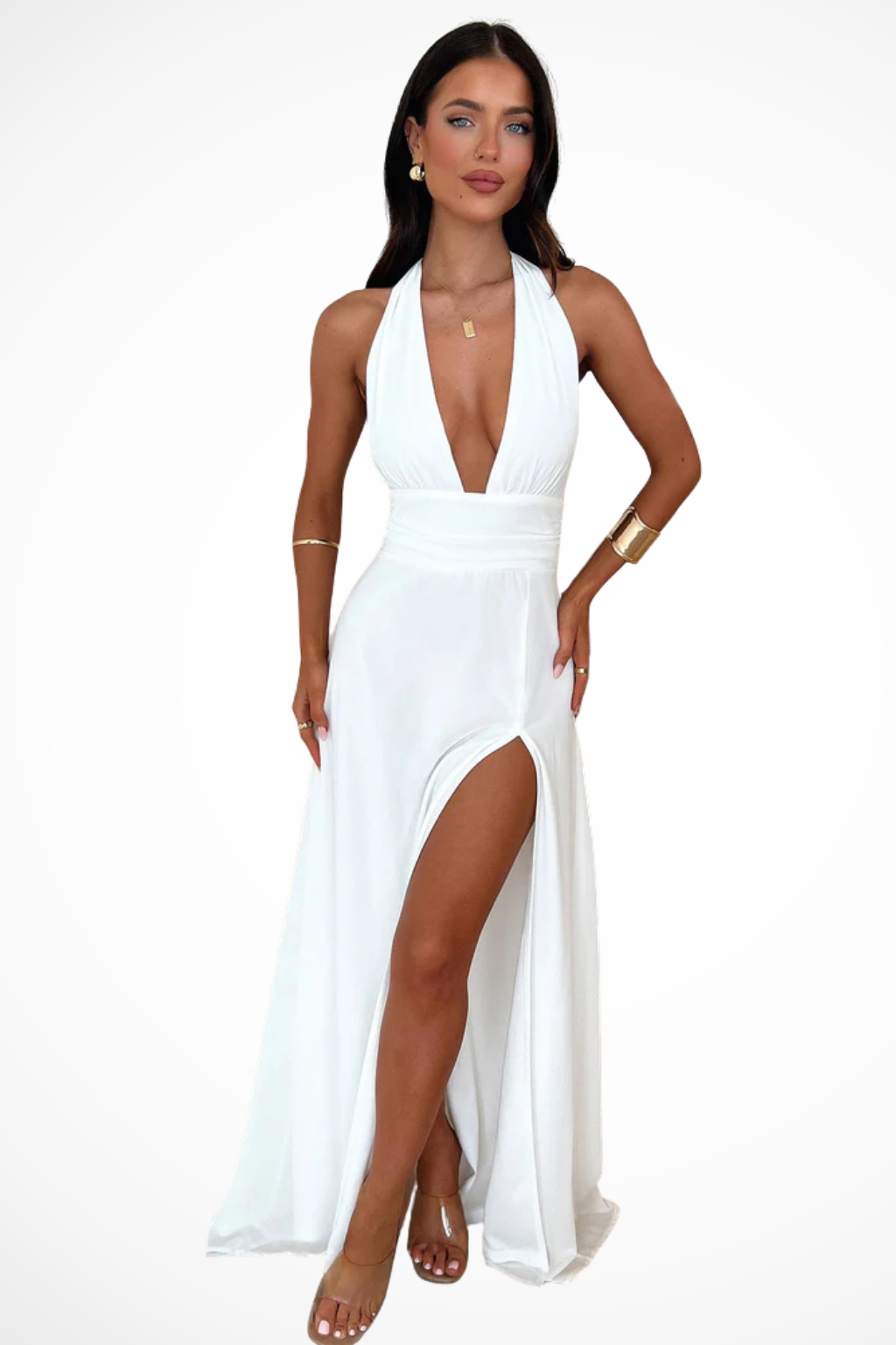 Halter Neck Maxi Dress with Side Slit | Elegant Evening Style
