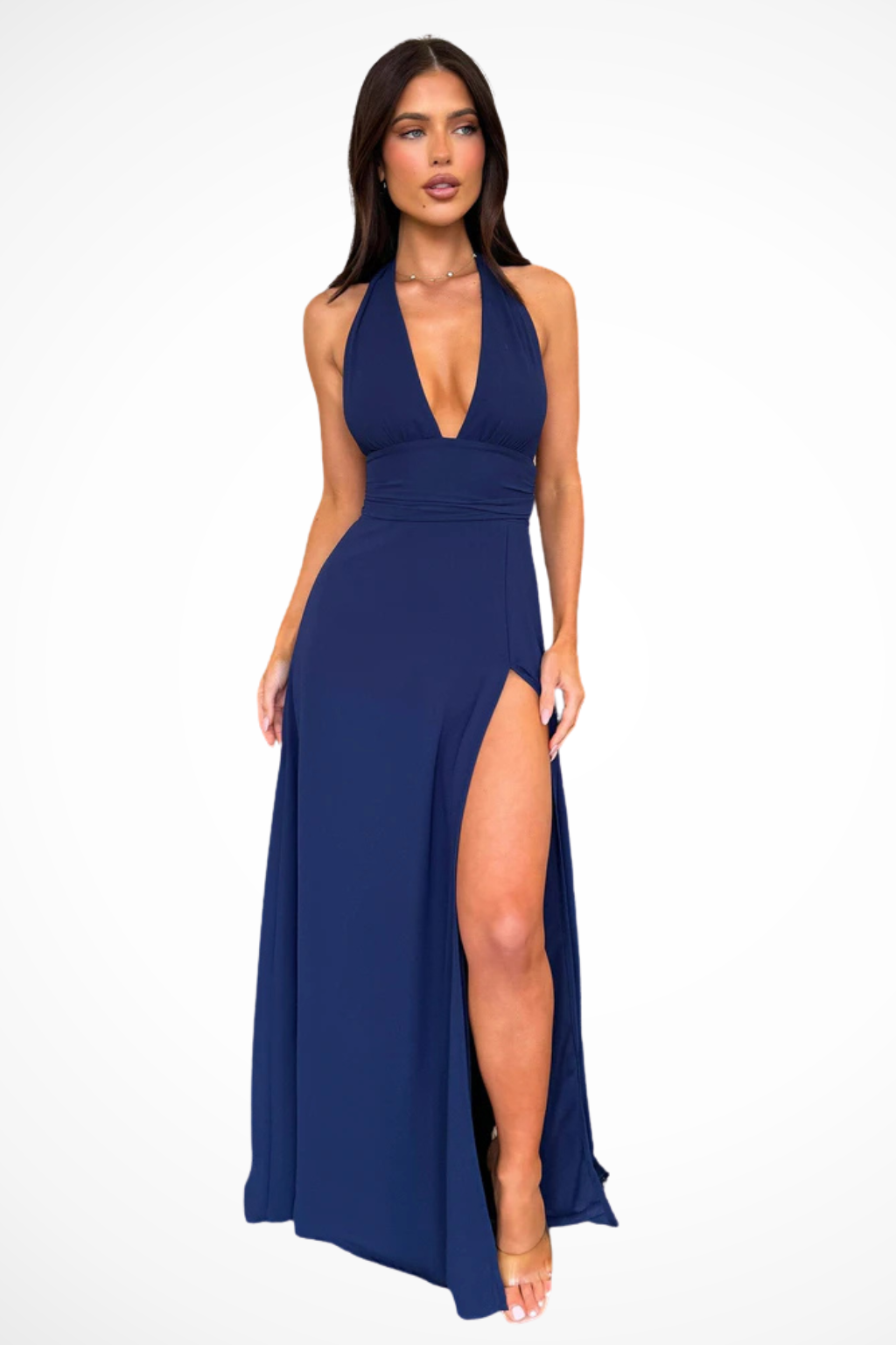 Halter Neck Maxi Dress with Side Slit | Elegant Evening Style