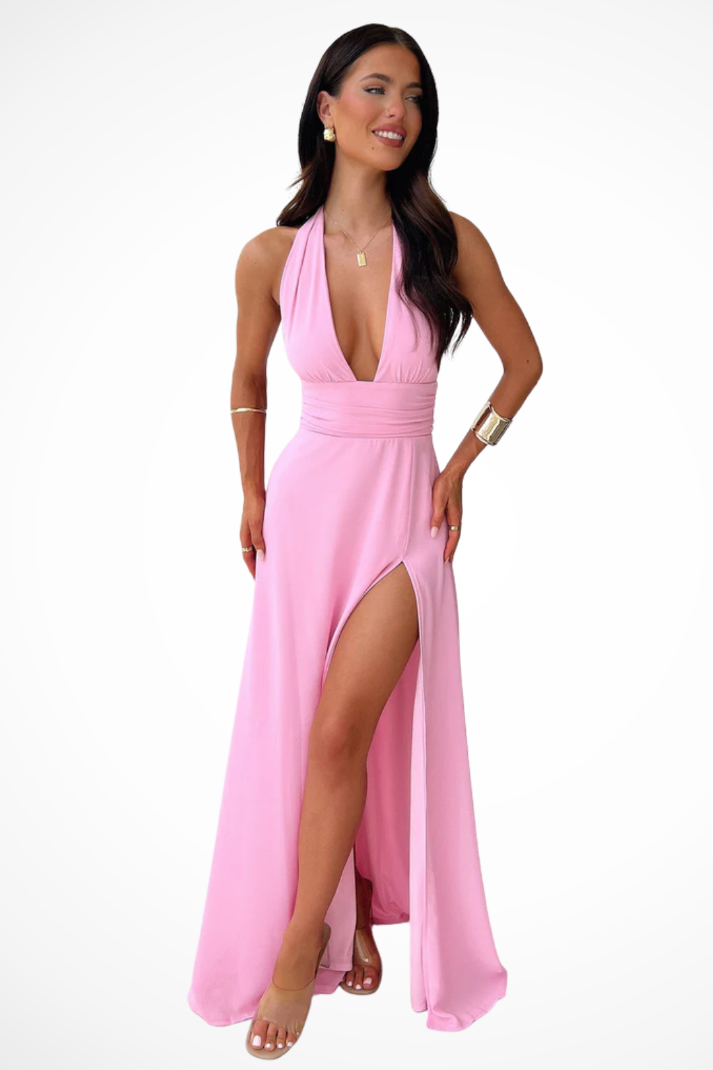 Halter Neck Maxi Dress with Side Slit | Elegant Evening Style