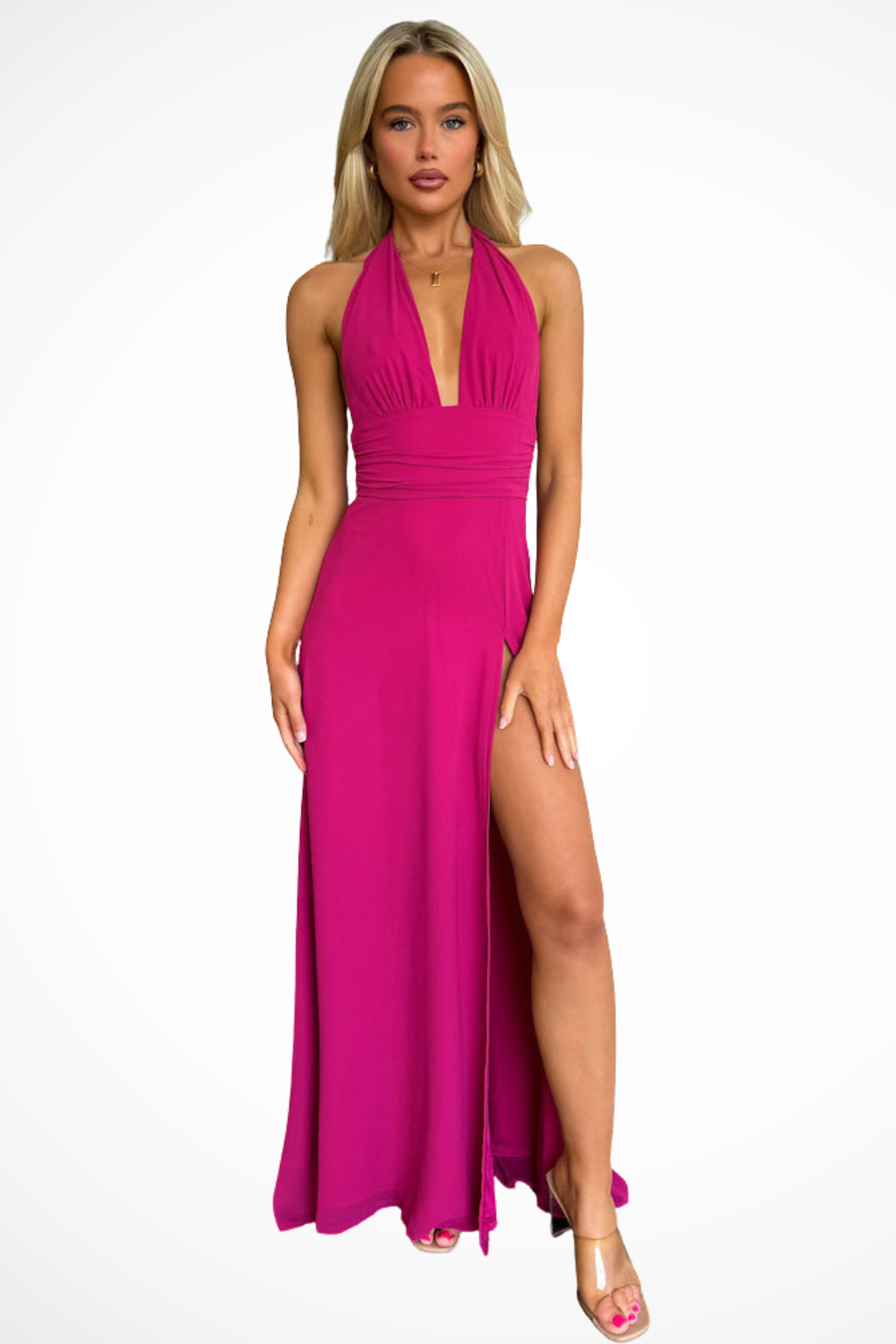Halter Neck Maxi Dress with Side Slit | Elegant Evening Style