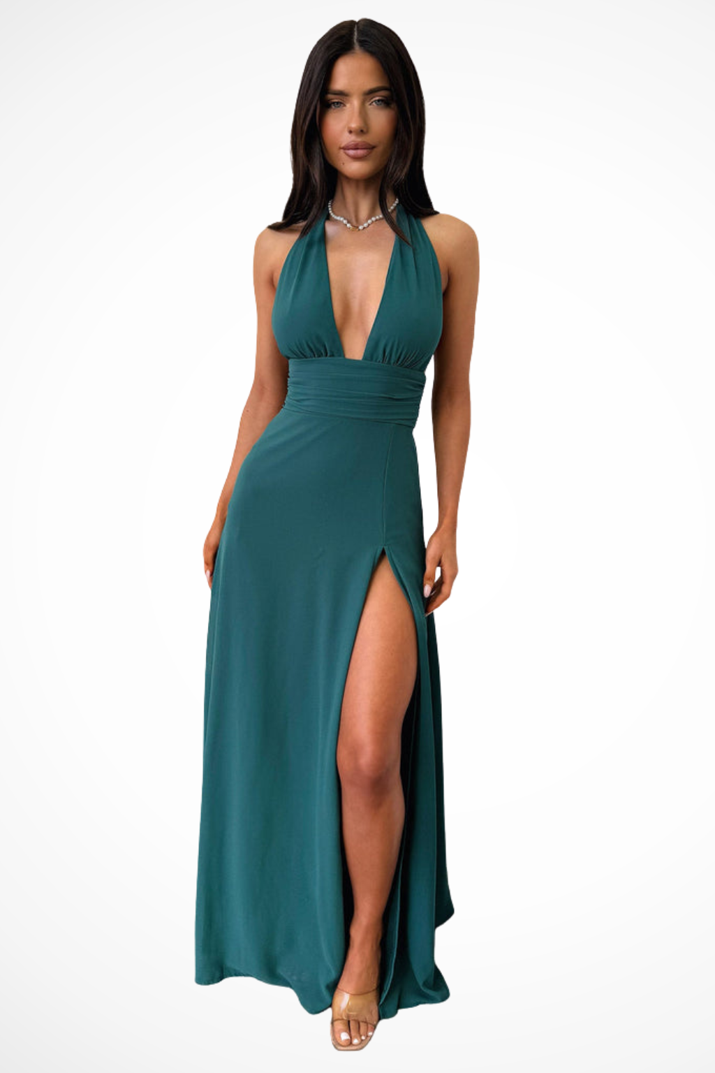 Halter Neck Maxi Dress with Side Slit | Elegant Evening Style