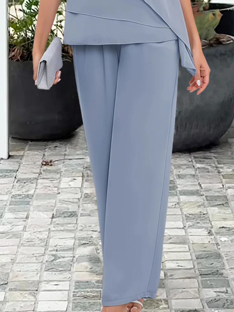 Navy Overlay Two-Piece Set With Straight-Leg Pants