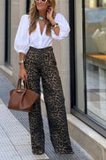 Perla | Wild Feel leopard print high waist wide leg denim jeans with pockets
