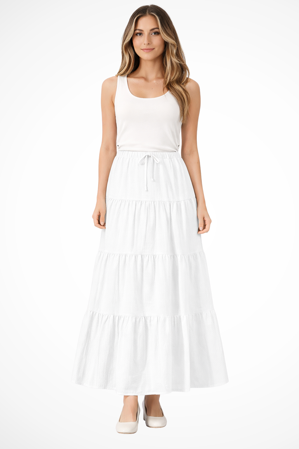 Tiered Boho Maxi Skirt with Elasticated Drawstring Waist