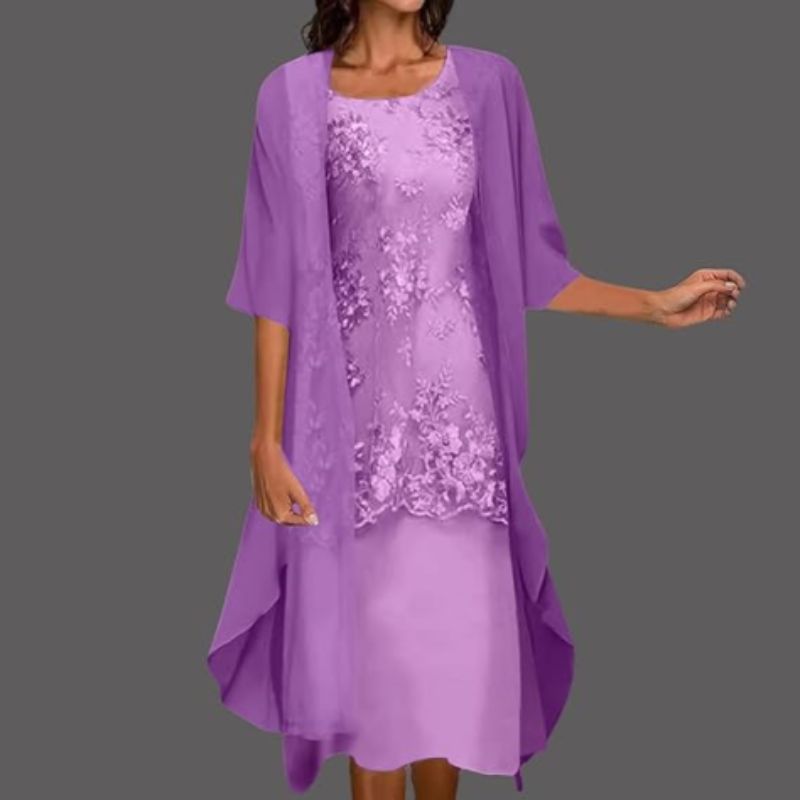 Floral Lace Midi Dress & Sheer Cardigan Set for Women