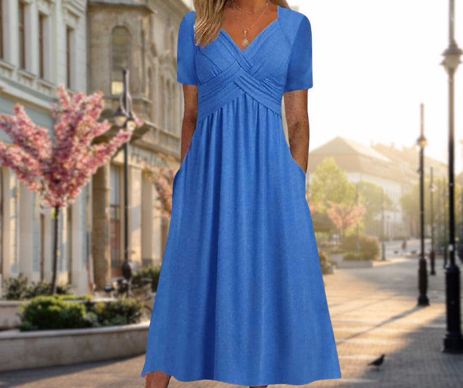 Elegant Wrap Midi Dress with Figure-Flattering Silhouette