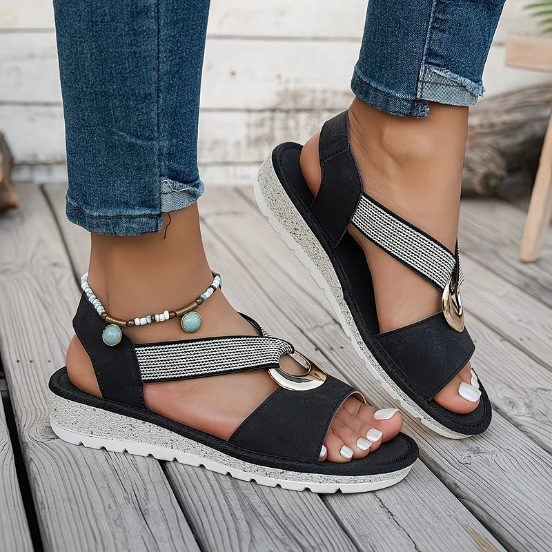 Kora Buckle Sandal - Cushioned Flat Sandal with Metal Buckle Accent for All-Day Comfort