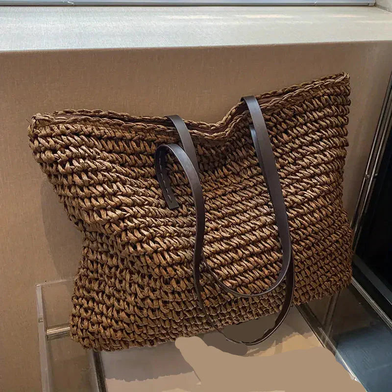 Oversized Woven Straw Tote Bag for Summer Beach & Travel