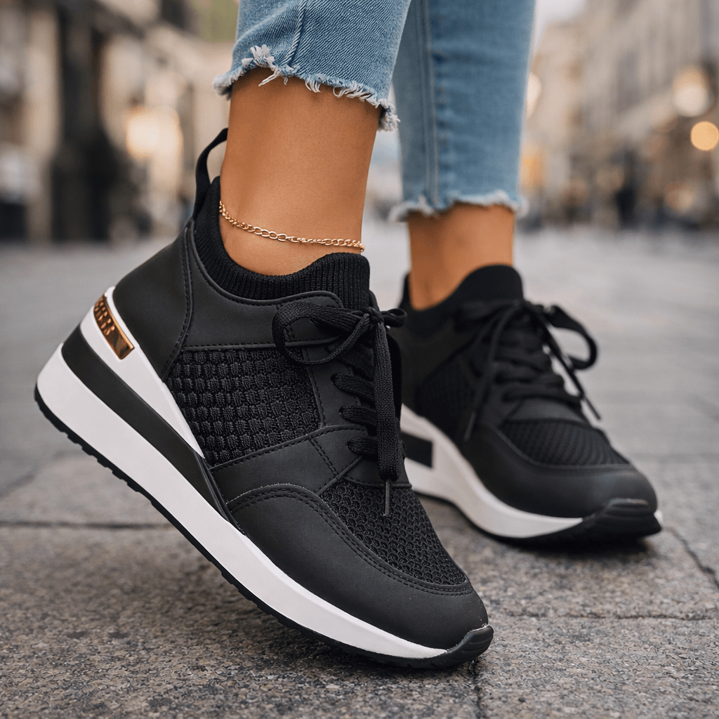 Orelia Rise Sneakers with Gold Accent and Cushioned Wedge Sole