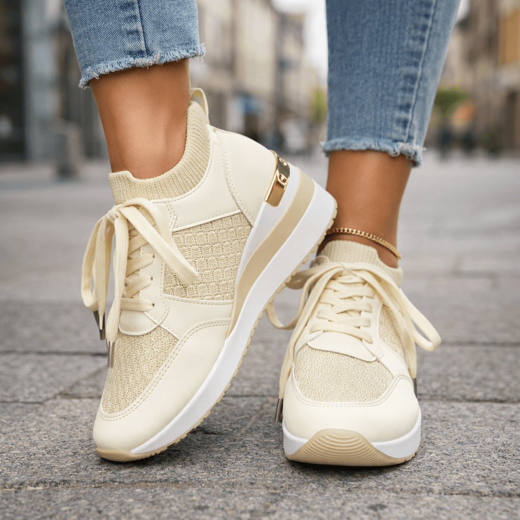 Orelia Rise Sneakers with Gold Accent and Cushioned Wedge Sole