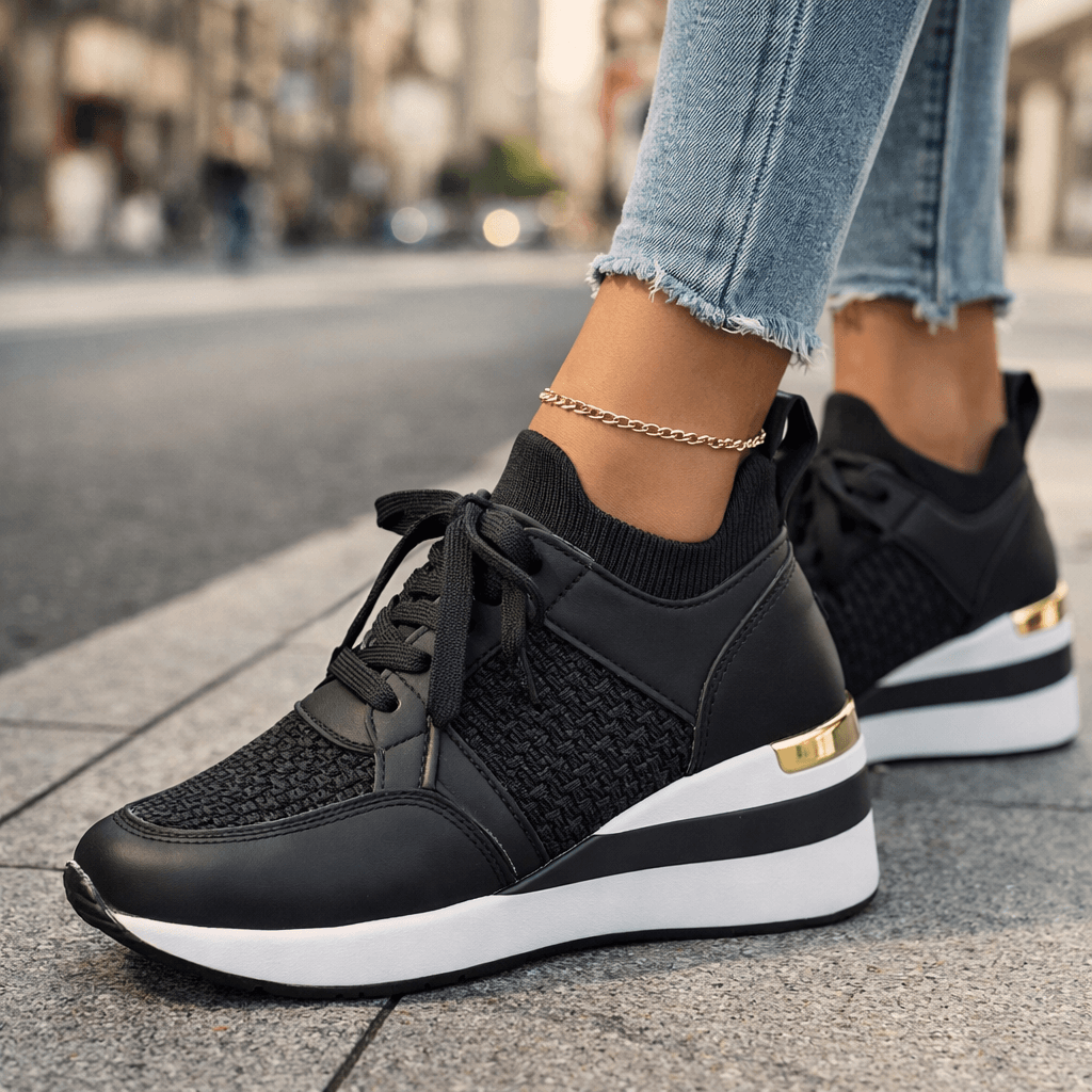 Orelia Rise Sneakers with Gold Accent and Cushioned Wedge Sole