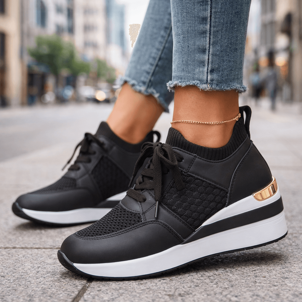 Orelia Rise Sneakers with Gold Accent and Cushioned Wedge Sole