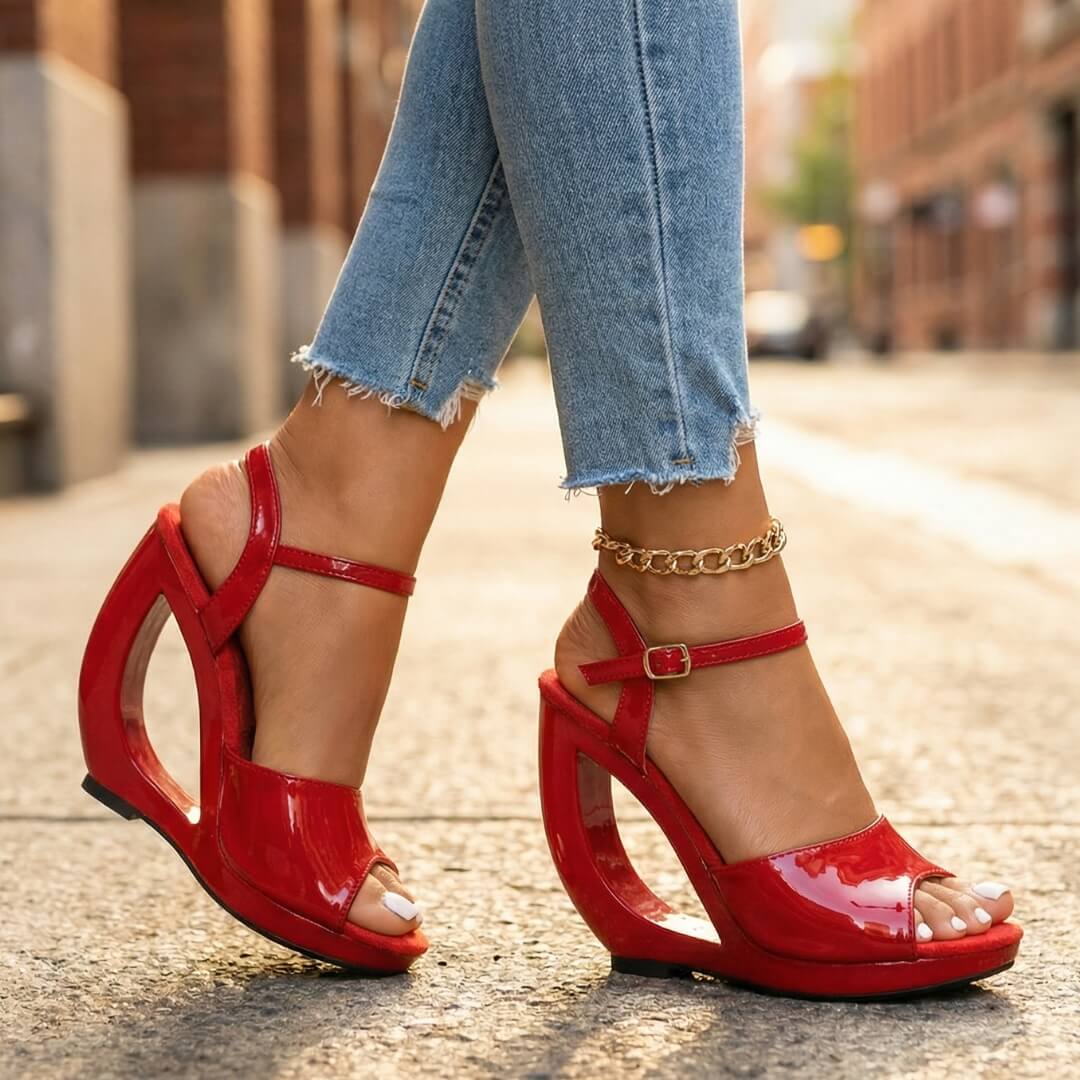 Arabella Sculpt Sandals - Cut-Out Wedge Heel with Ankle Strap