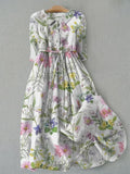Dahlia - Summer A-Line Lace-Up Waisted Floral Dress