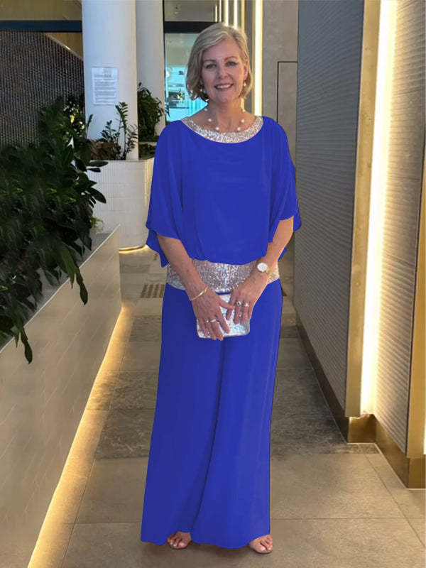 Elegant Two-Piece Wide-Leg Pants Set with Sequin Details