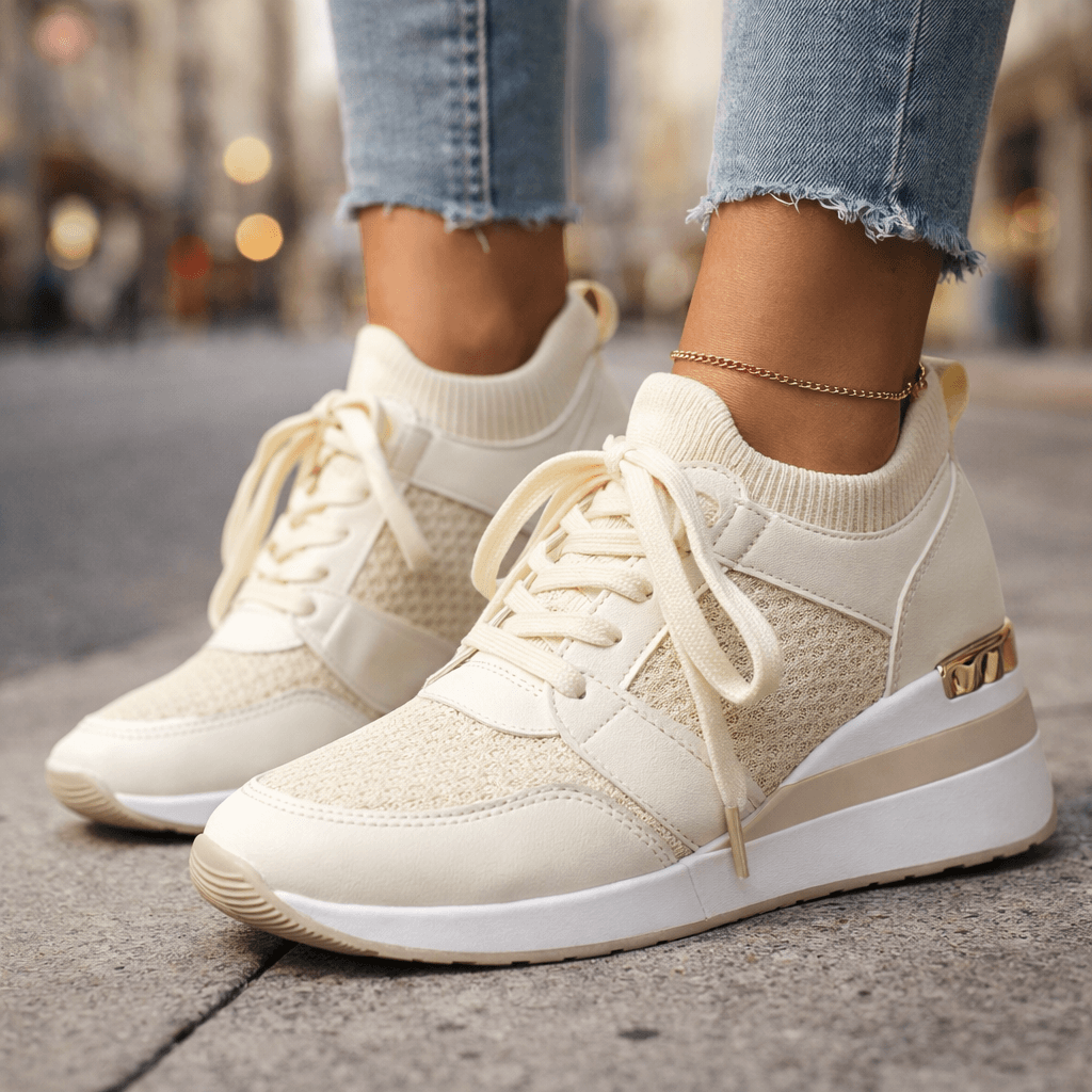 Orelia Rise Sneakers with Gold Accent and Cushioned Wedge Sole