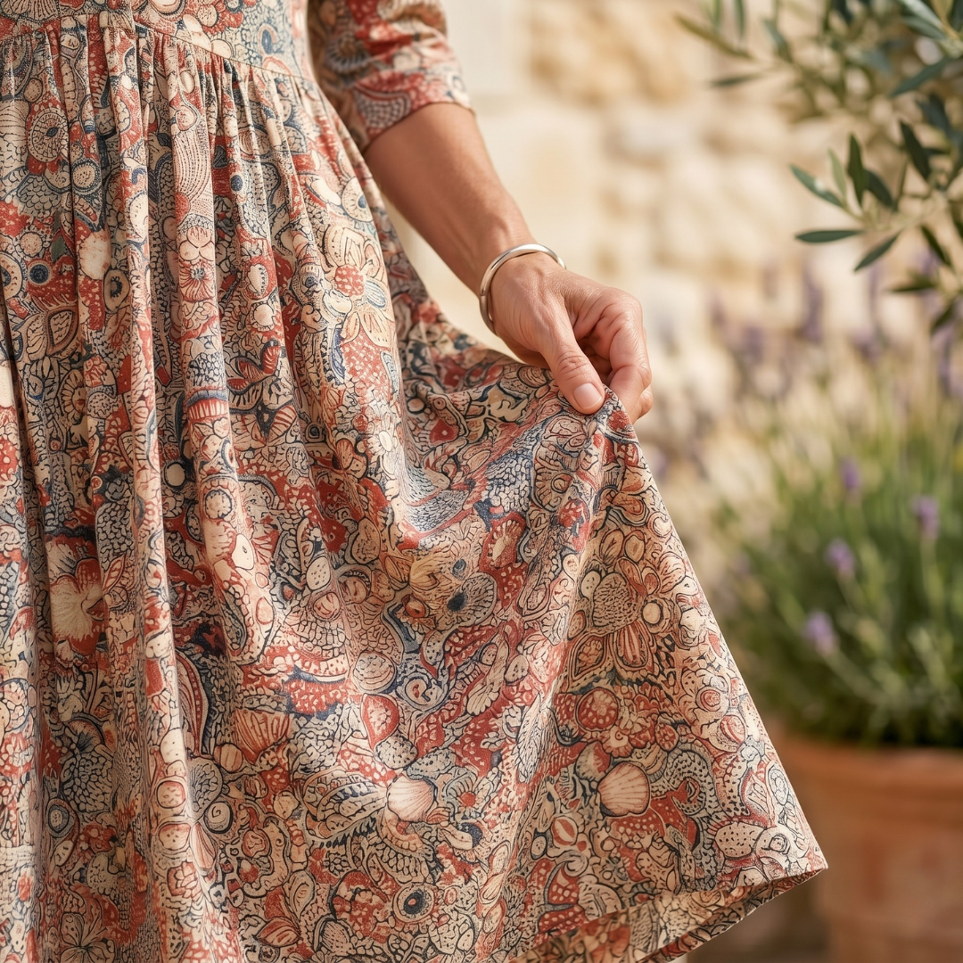 Elegant Printed V-Neck Midi Dress for Effortless Feminine Style