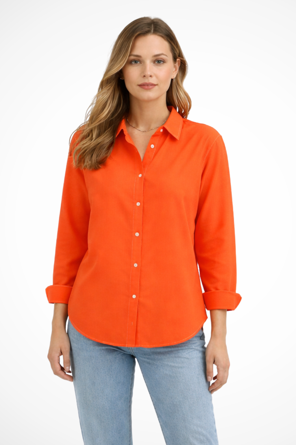 Relaxed Fit Long Sleeve Collared Button-Down Shirt for Women