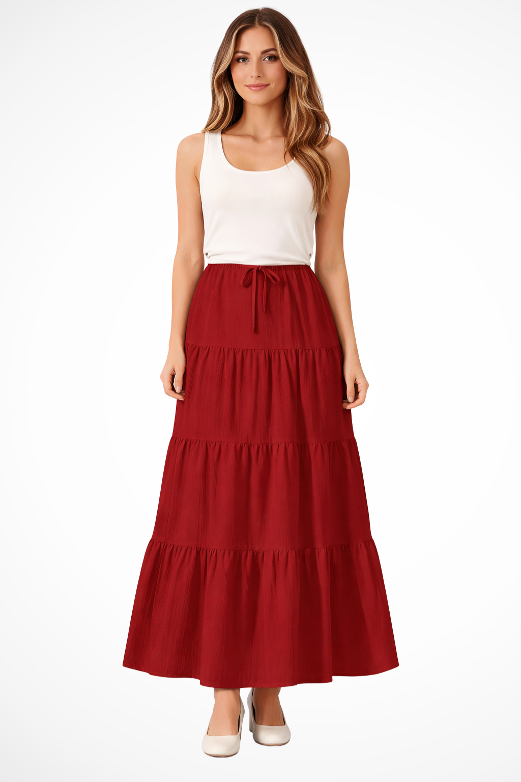 Tiered Boho Maxi Skirt with Elasticated Drawstring Waist