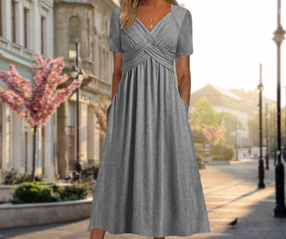 Elegant Wrap Midi Dress with Figure-Flattering Silhouette