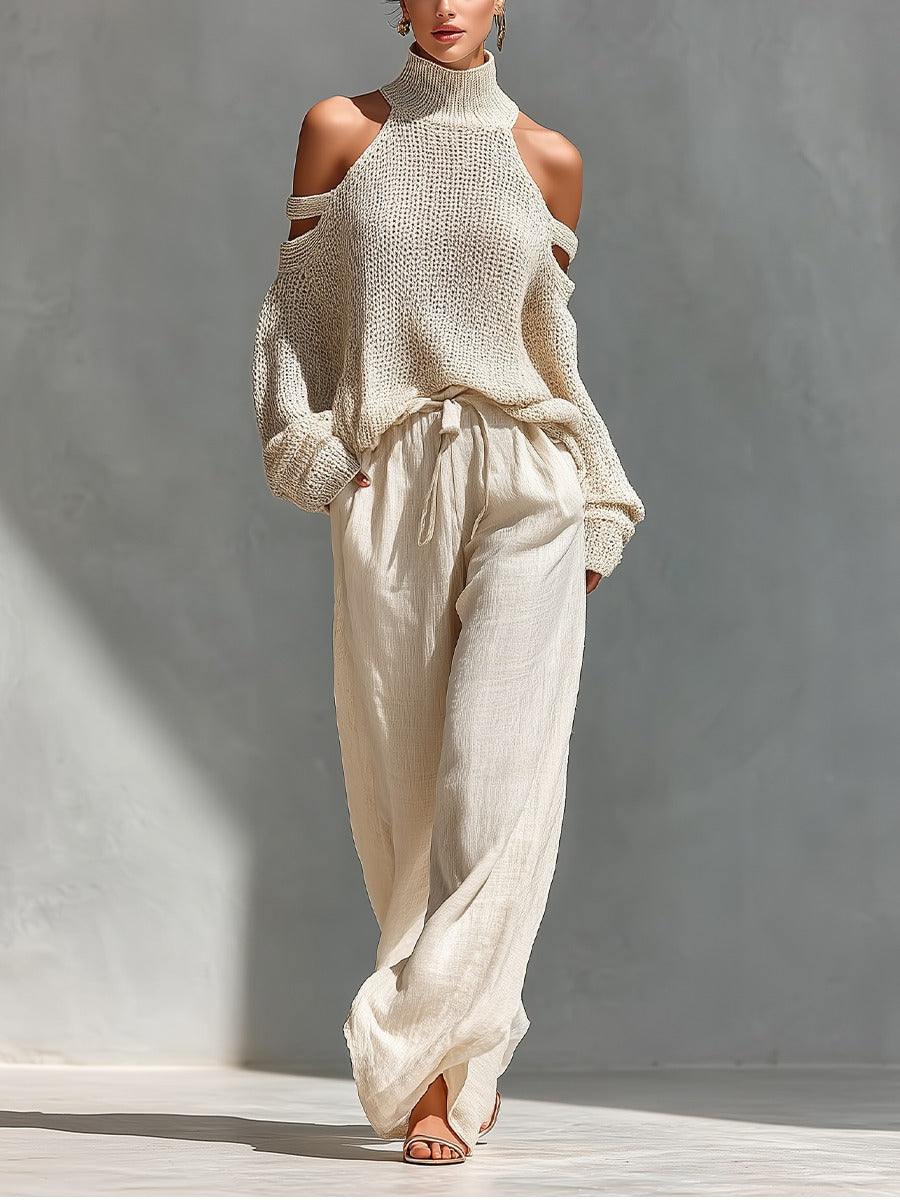 Alessia Off-Shoulder Two-Piece Set Wide Leg Trousers Elegant Outfit
