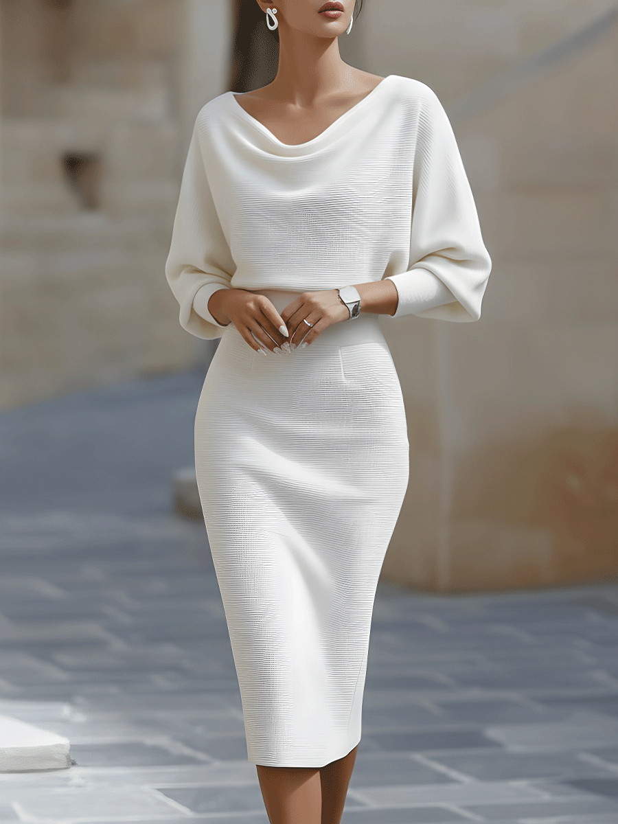 Elegant Draped Batwing Midi Dress for Effortless Everyday Style