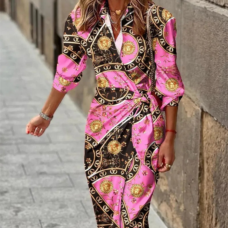 V-Neck Wrap Shirt Dress with Adjustable Waist Tie | Mid-Length