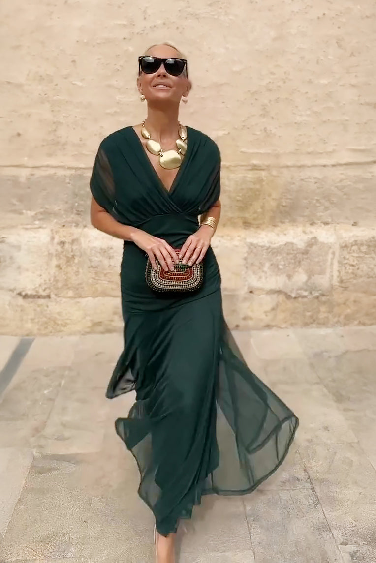 Elegant V-Neck Fantasy Party Maxi Dress – Dreamy Gradient Flowing Gown for Special Occasions