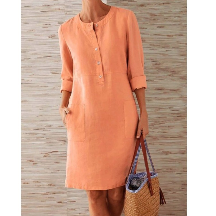 Chic Button-Front Shift Dress with Pockets | Knee-Length
