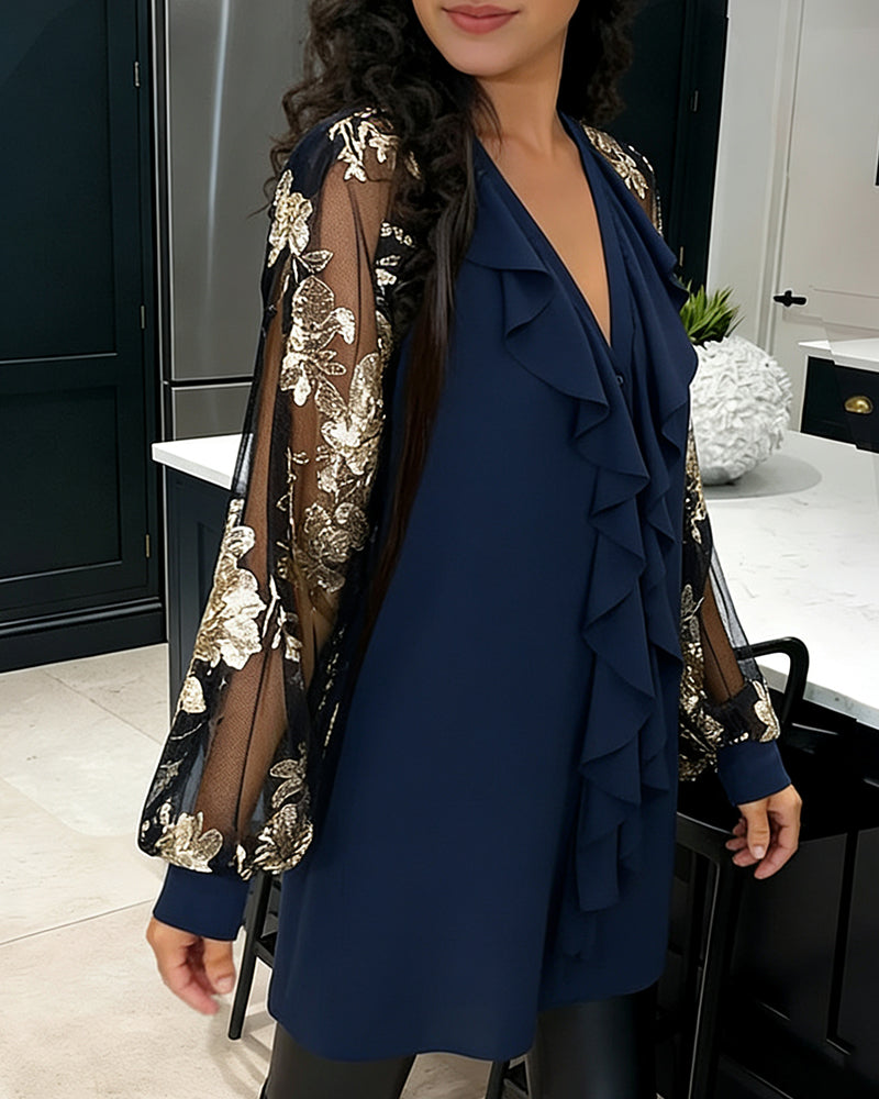Rose: Elegant Ruffle-V-Neck Blouse for a Sophisticated Look