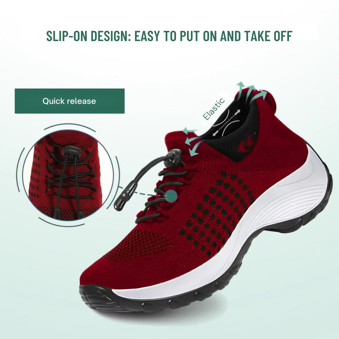 Black Red Knit Orthopedic Walking Shoes with Arch Support for Women