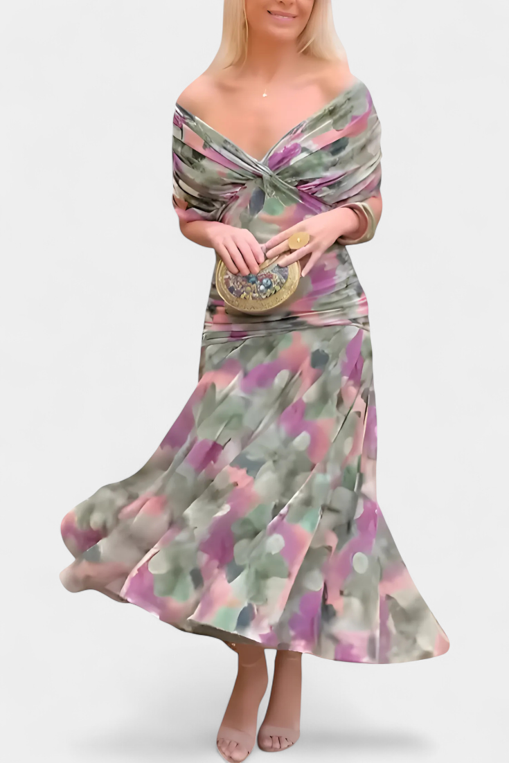 Alondra Long Floral Dress with V-Neck - Flowing Romantic Maxi Dress for Women