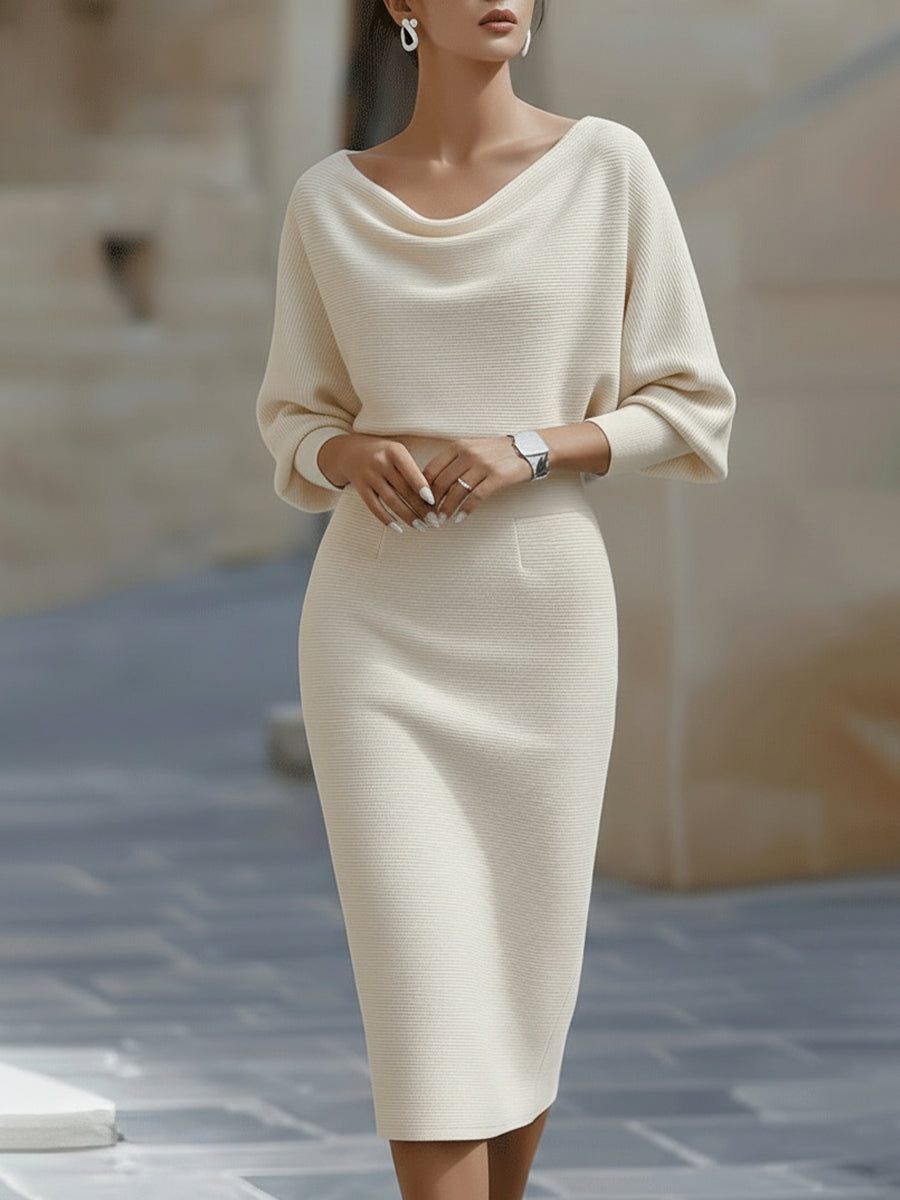 Elegant Draped Batwing Midi Dress for Effortless Everyday Style