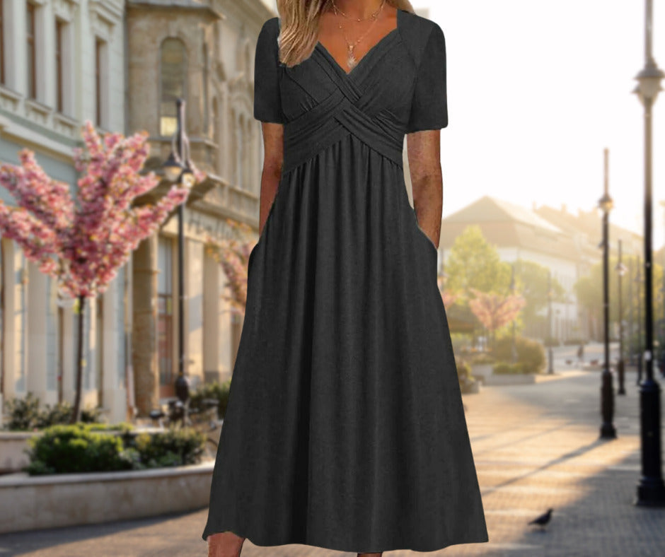Elegant Wrap Midi Dress with Figure-Flattering Silhouette