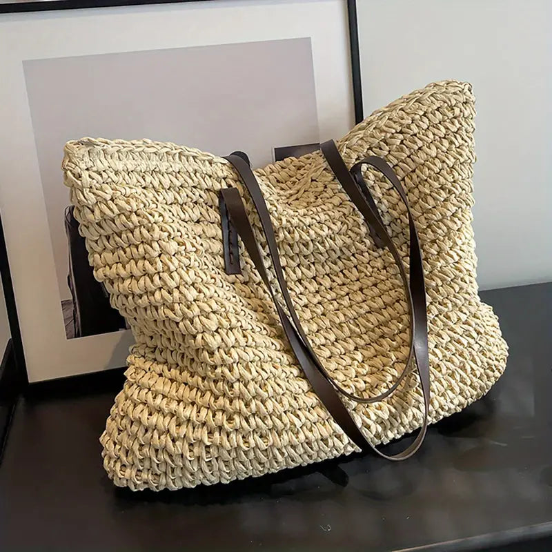 Oversized Woven Straw Tote Bag for Summer Beach & Travel