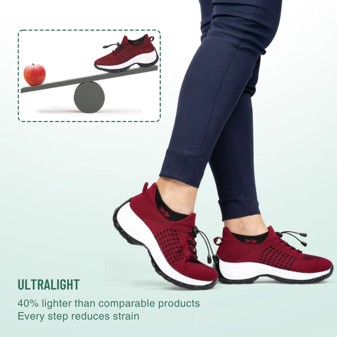 Black Red Knit Orthopedic Walking Shoes with Arch Support for Women