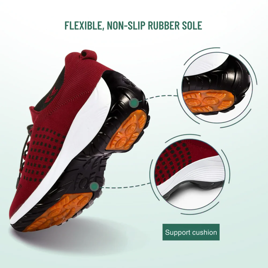 Black Red Knit Orthopedic Walking Shoes with Arch Support for Women