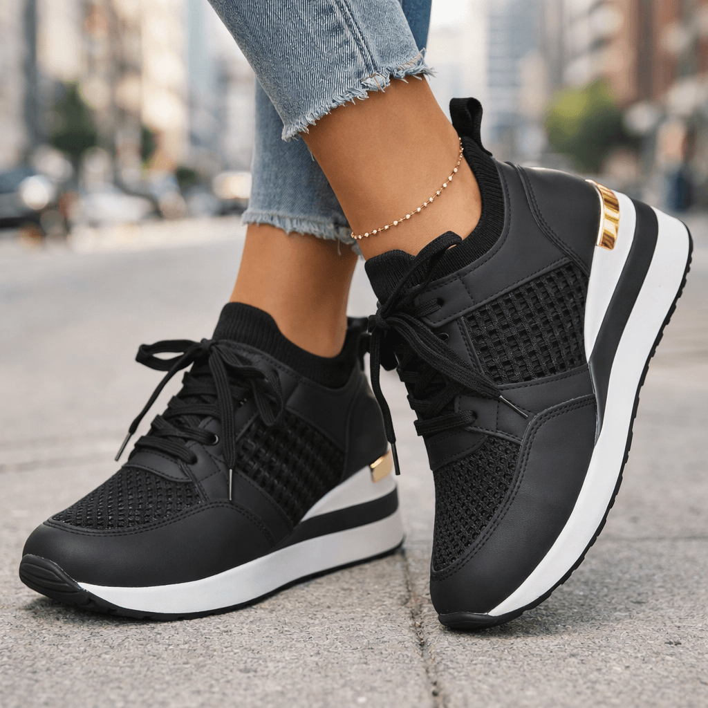 Orelia Rise Sneakers with Gold Accent and Cushioned Wedge Sole