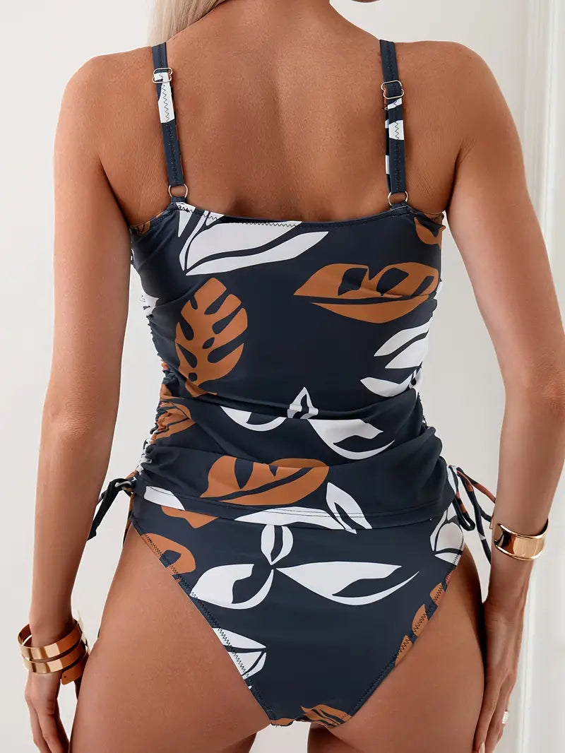 Leaf Print Tankini Top and Bottoms Set for Women