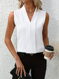Polished Pleated V-Neck Blouse for Effortless Elegance