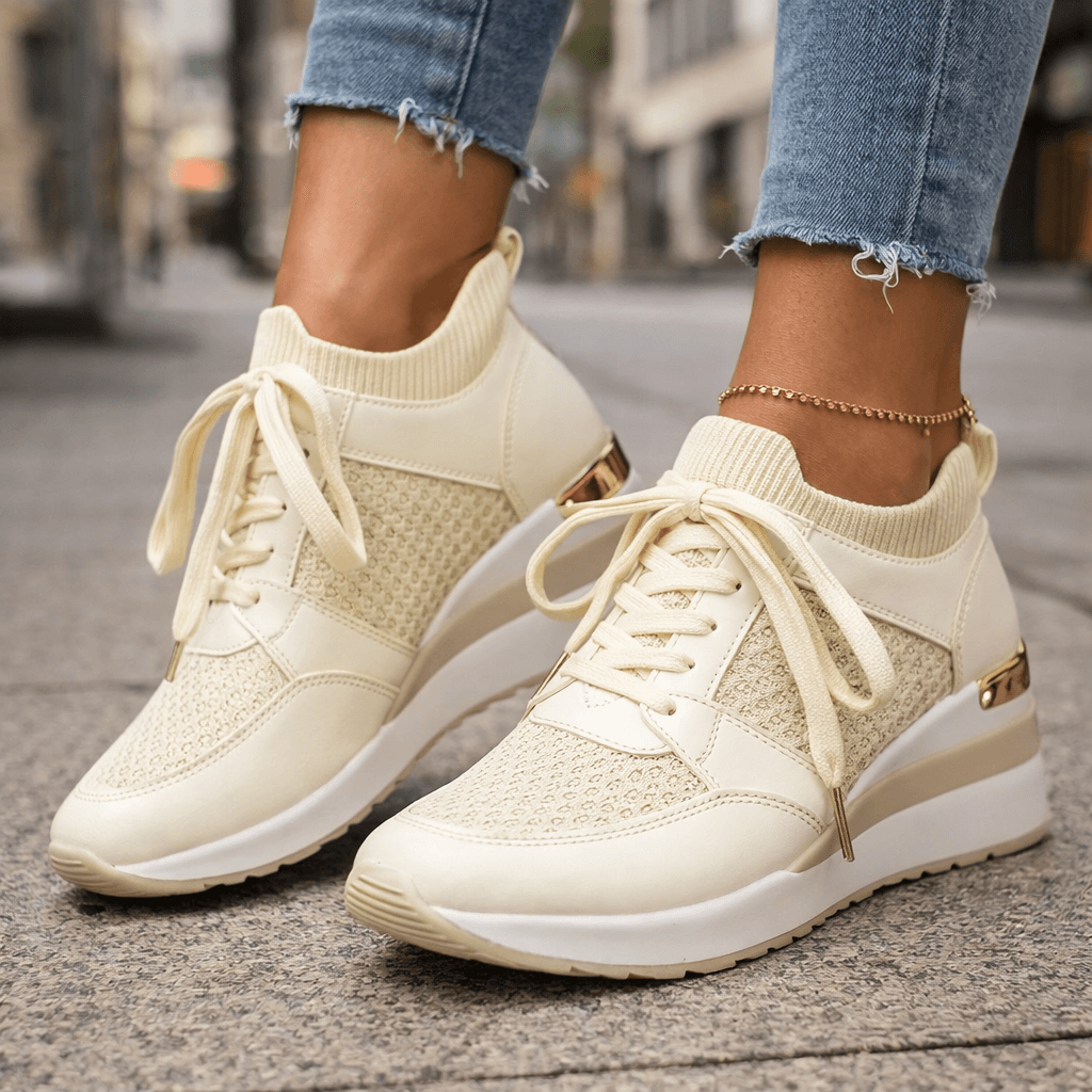 Orelia Rise Sneakers with Gold Accent and Cushioned Wedge Sole