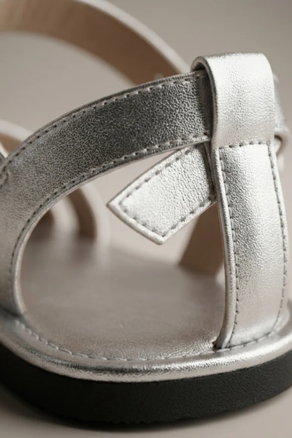 Metallic Strappy Flat Sandals with Crossover Ankle Strap