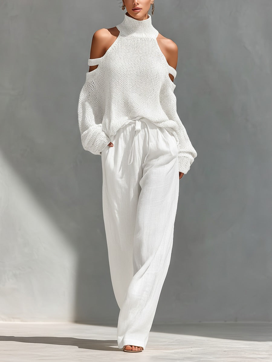 Alessia Off-Shoulder Two-Piece Set Wide Leg Trousers Elegant Outfit