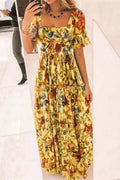 Floral Square Neck Ruffle Sleeve Maxi Dress in 2 Colors