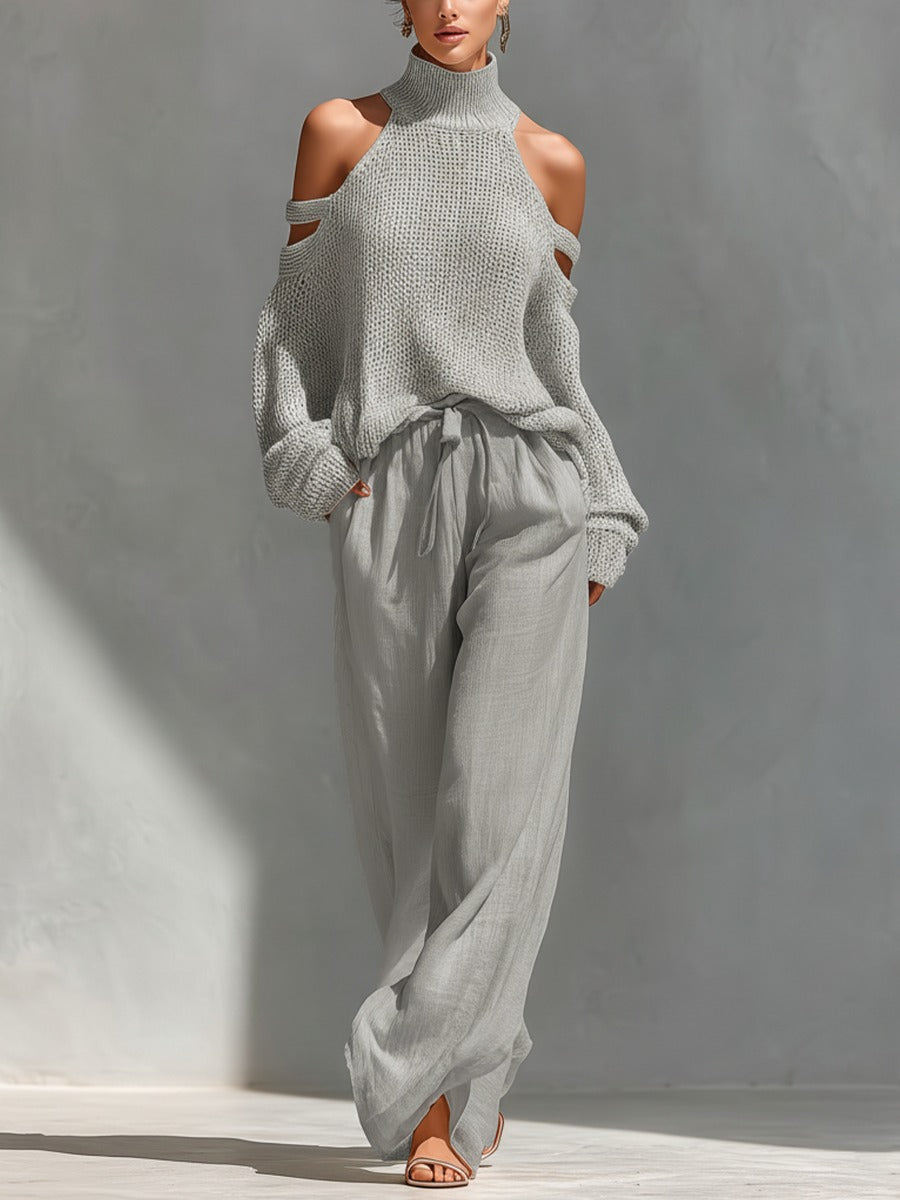 Alessia Off-Shoulder Two-Piece Set Wide Leg Trousers Elegant Outfit