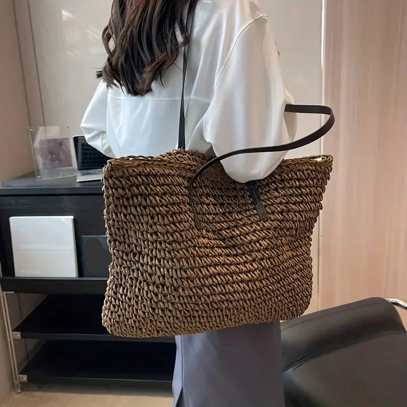 Oversized Woven Straw Tote Bag for Summer Beach & Travel