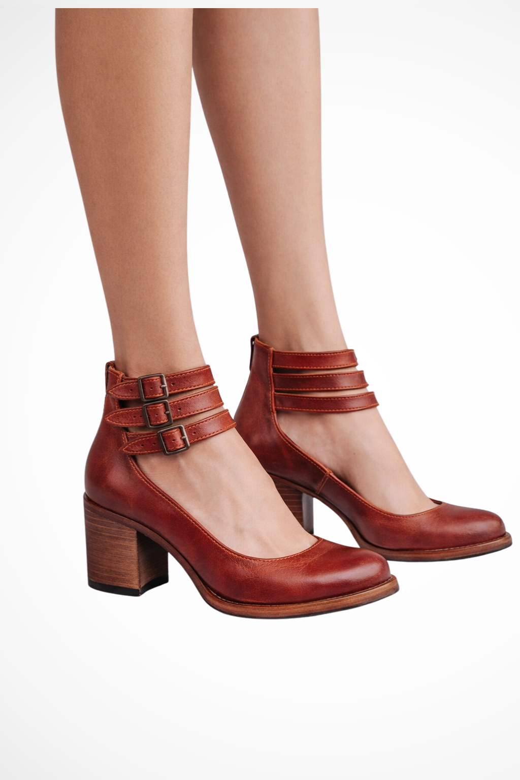 Strappy Closed Toe Block Heel Ankle Strap Heels for Women